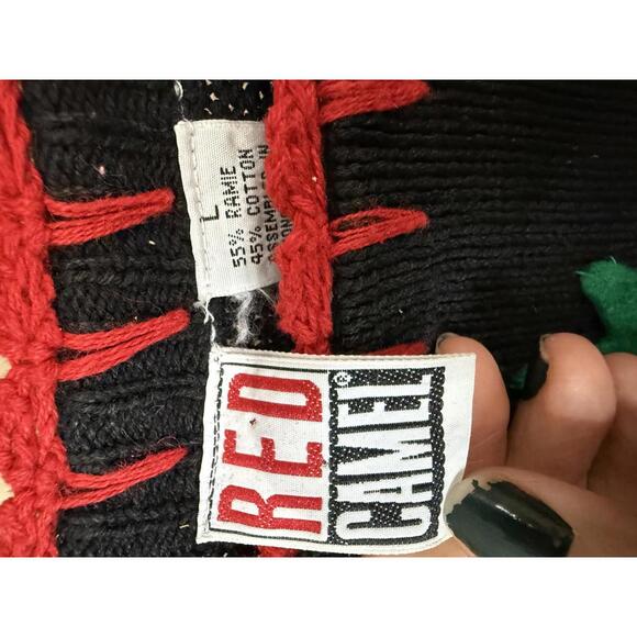 Winter Christmas Holiday Large Black Knit Sweater with Bear and Winter Motif - Picture 5 of 9